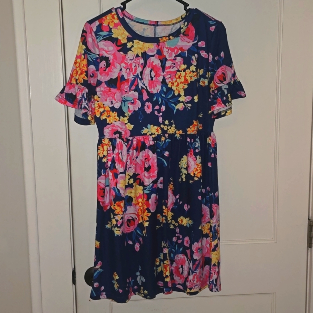 Women's Boutique Navy Floral Baby Doll Dress